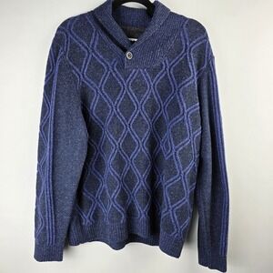 Tommy Bahama Men's Wool Silk Diamond‎ Drive Shawl Sweater Medium Mazarine Blue